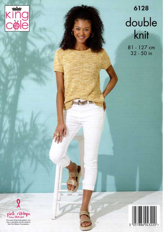 Knitting Pattern - King Cole 6128 - Linendale Reflections DK - Ladies Short Sleeve & Sleeveless Tops